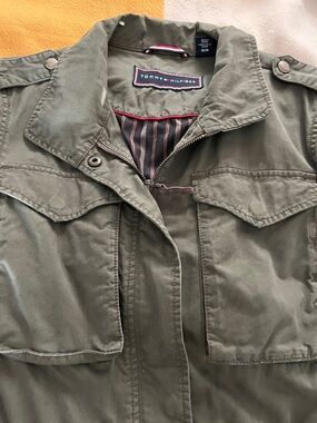 Tommy Hilfiger Olive Green Utility Jacket with Stripe Lining
